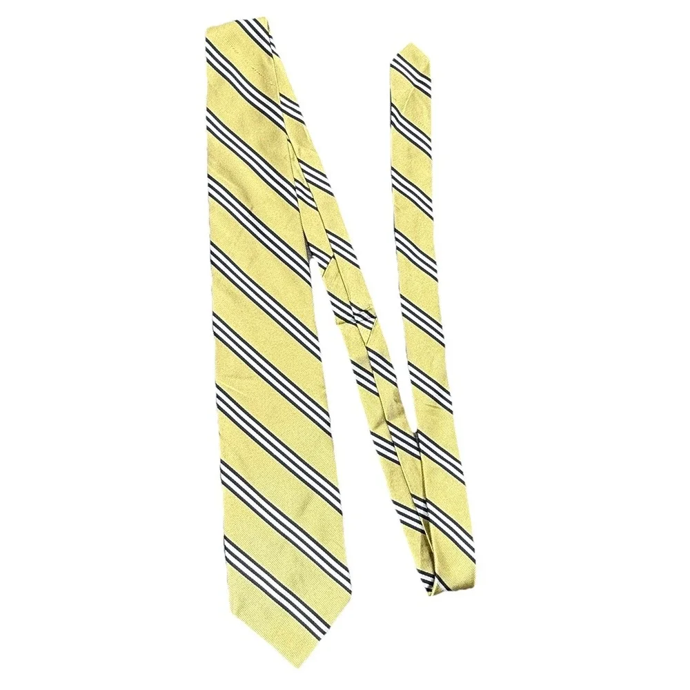 Brooks Brothers Tie Mens Makers Classic Silk‎ Yellow  Hand Made USA Stripe